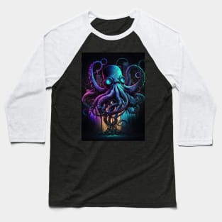 Cyberpunk Octopus Abstract Animal Sea Creature Art Baseball T-Shirt